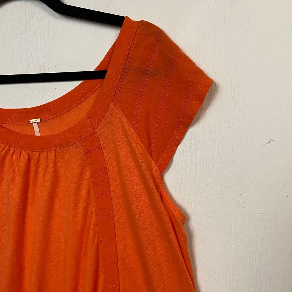 Free People Womens Keep It Casual Orange Linen Blend Oversized T-Shirt Small - Picture 2 of 7